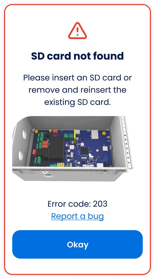 SD Card Troubleshooting, SD Card Not Found Warning