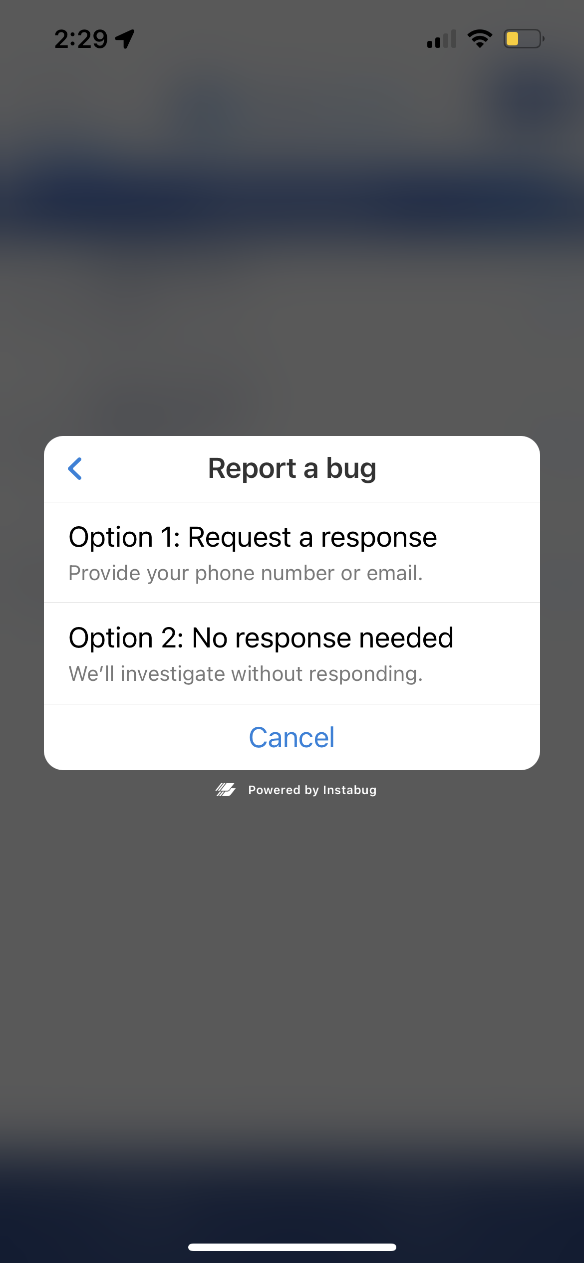 Submit a Bug Report, Step 4 Select a Response