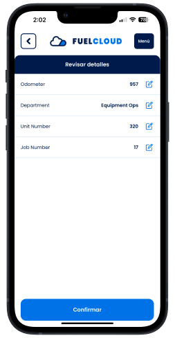 App Instrucciones en Español, Revise sus detailes e escoje Confirmar